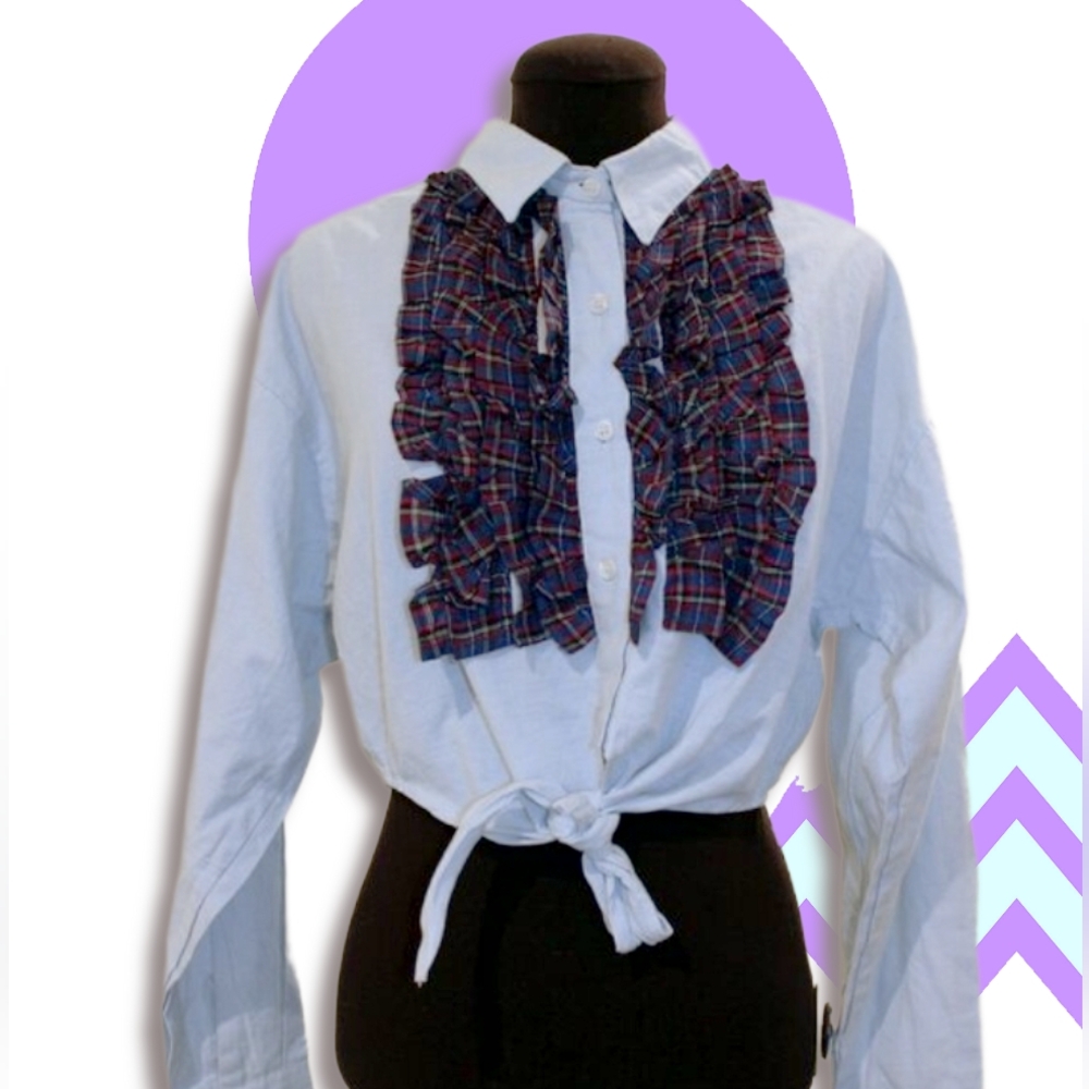 Cropped Y Not Flirt Tuxedo Shirt NWT